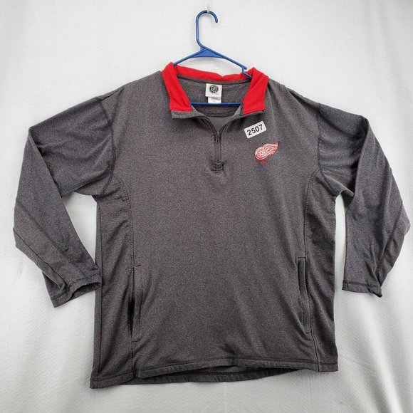 Redwings Hockey Shirt Gray Pullover Pockets Men?s Size Large 1/4 Zip - Picture 12 of 12